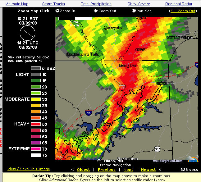 This is the Weather Underground radar showing a severe thunderstorm ...